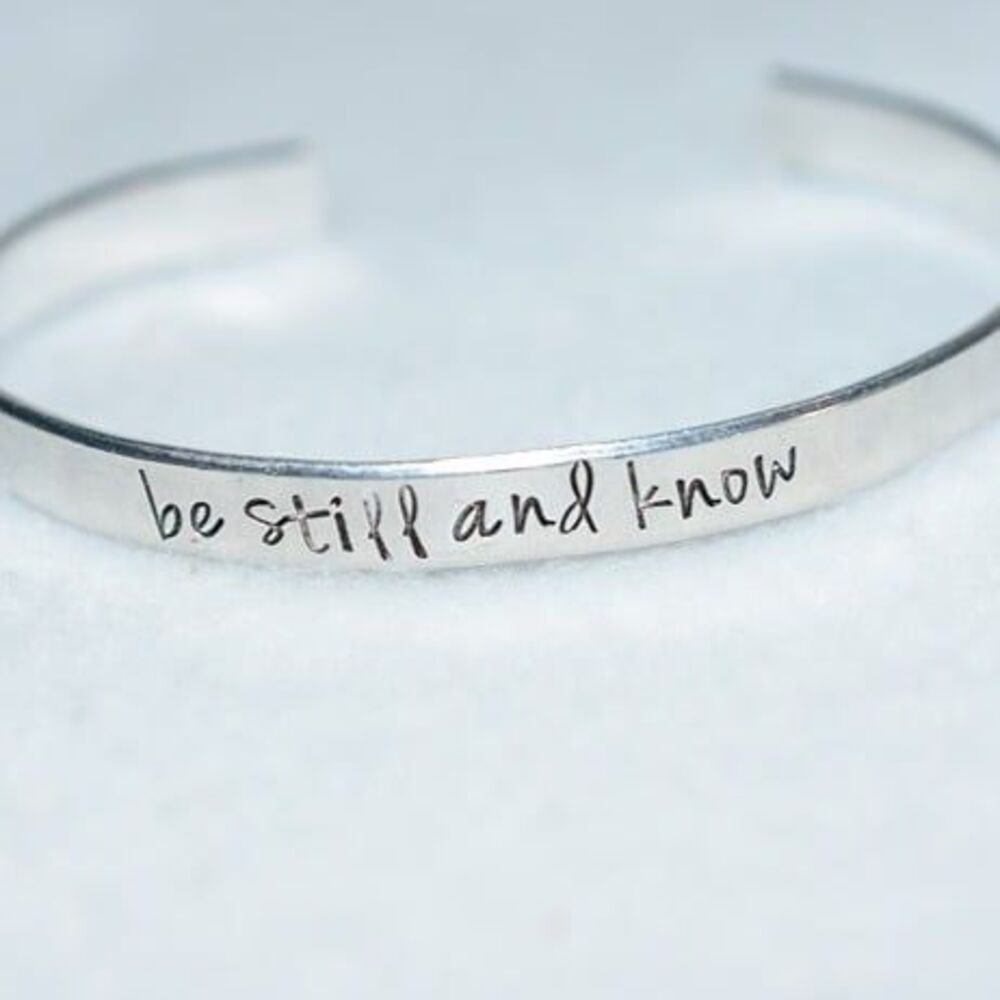 Be Still And Know Inspirational Soft Silver Tone Metal Cuff Bracelet